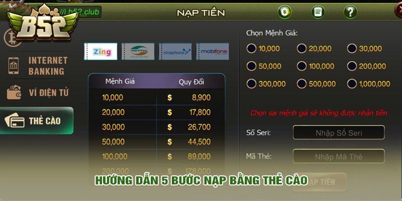 Nạp tiền 3 Hướng dẫn 5 bước nạp bằng thẻ cào