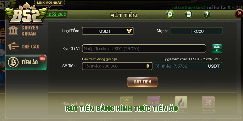 Rút tiền 2 Rút tiền bằng hình thức tiền ảo